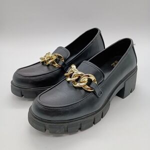 Madden NYC Womens Black Chunky Lug Sole Chain‎ Platform Loafers Size 8 Y2K